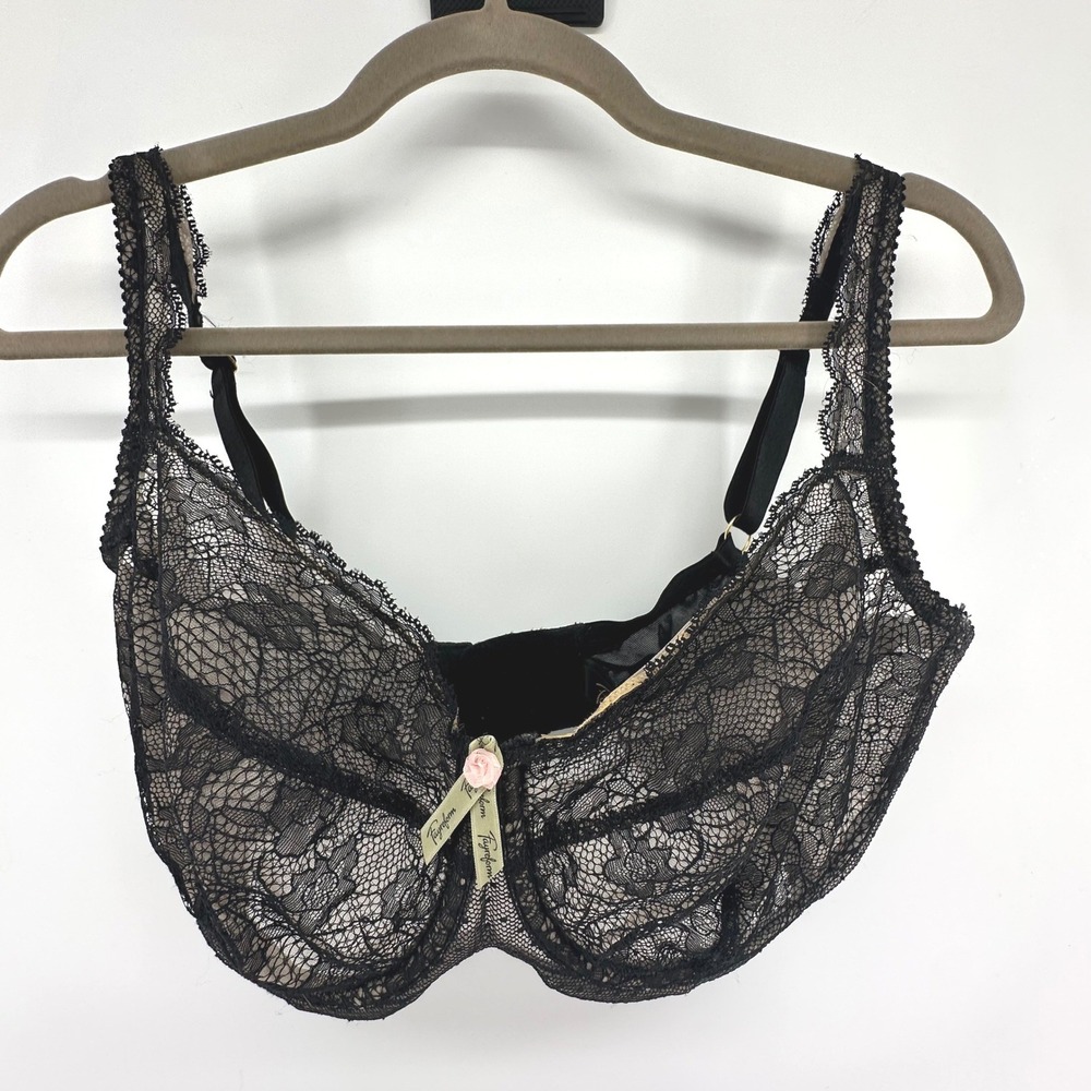 Fayreform Lace Underwire Bra Womens Coquette Feminine Lacey Dainty 36FF Black
